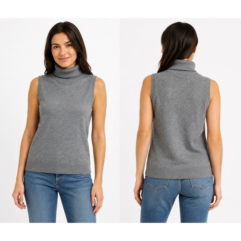 Cable & Gauge Women’s L Gray Knit Sleeveless Turtleneck Pullover Sweater